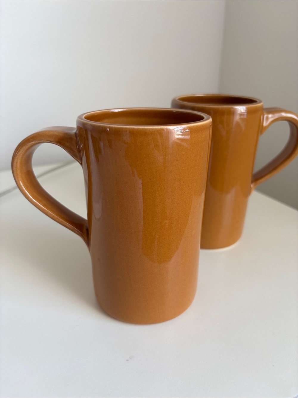 2 Vintage Pottery Barn Tall Coffee Mugs Heavyweight Acorn color fall Autumn